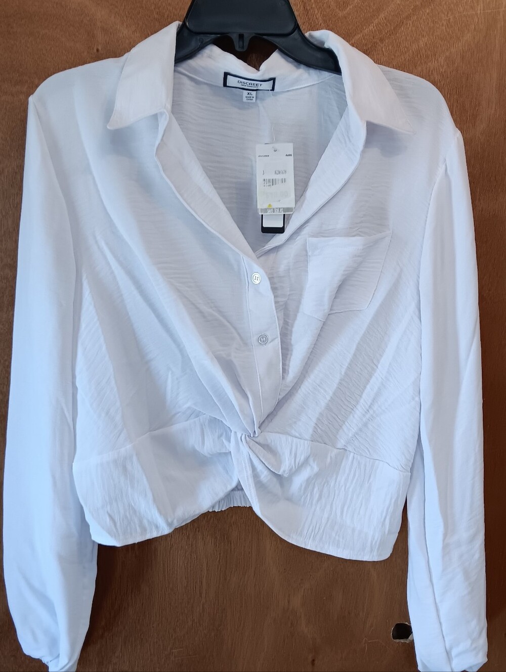 Discreet White Knot-Front Button Down Shirt